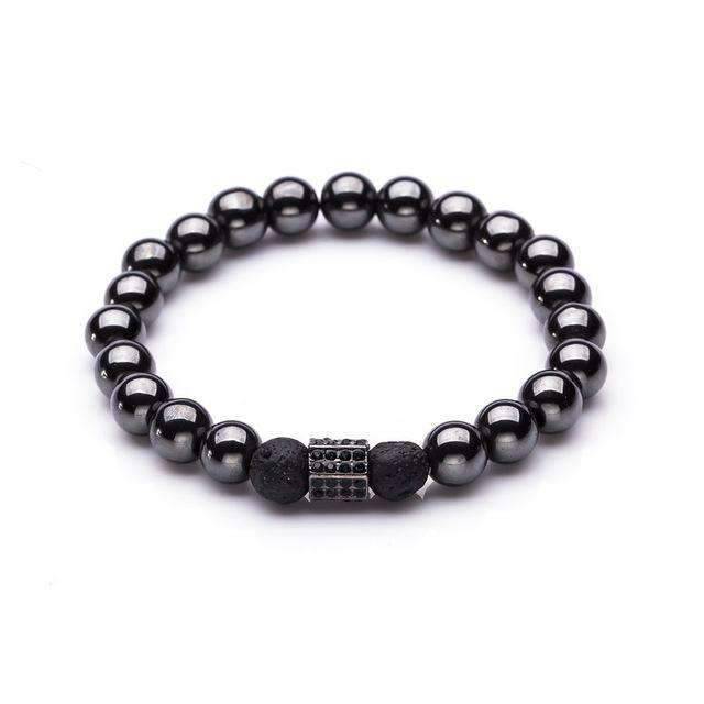 Black Hematite Bead Strand Bracelet For Men With Crown Strand Bracelets HelloLeo B020213