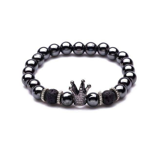 Black Hematite Bead Strand Bracelet For Men With Crown Strand Bracelets HelloLeo B020214