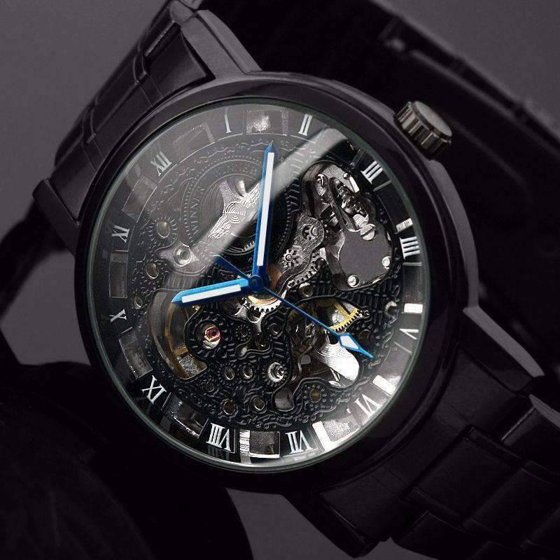 Black Skeleton Design Antique Automatic Men’s Mechanical Watch Mechanical Watches Chinese Watch factory