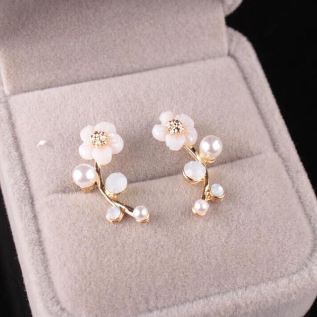 Blossoms Flower Shaped Stud Earrings for Women Stud Earrings SMJEL Official Store Gold ED143