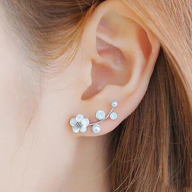 Blossoms Flower Shaped Stud Earrings for Women Stud Earrings SMJEL Official Store Silver ED143