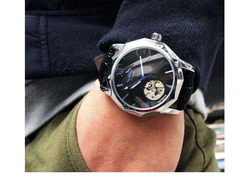 Blue Ocean Geometry Design Skeleton Dial Mechanical Watch For Men Mechanical Watches GMT Blue