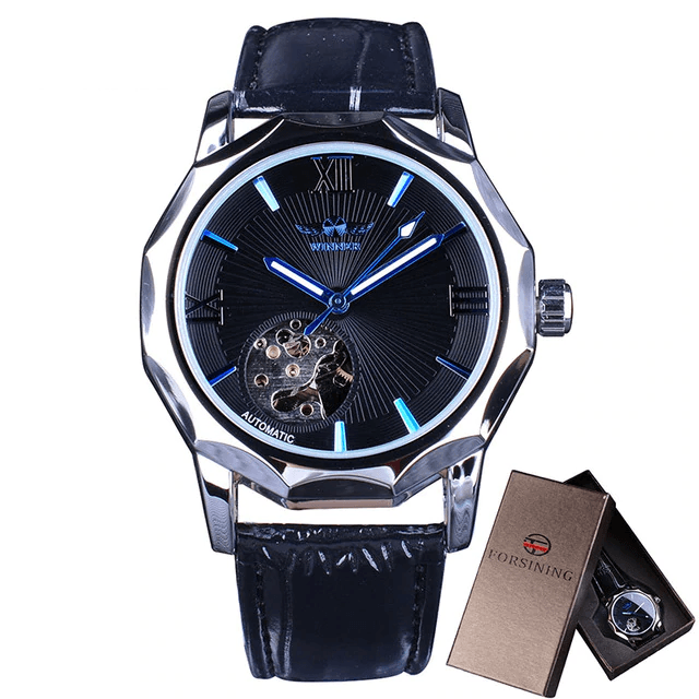 Blue Ocean Geometry Design Transparent Men's Mechanical Watch Mechanical Watches GMT Blue with Box