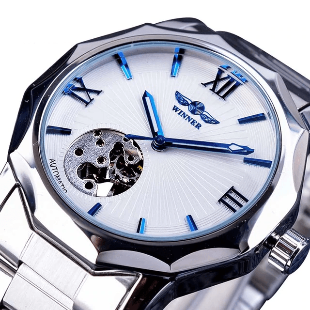 Blue Ocean Geometry Design Transparent Men's Mechanical Watch Mechanical Watches GMT Silver White With Box
