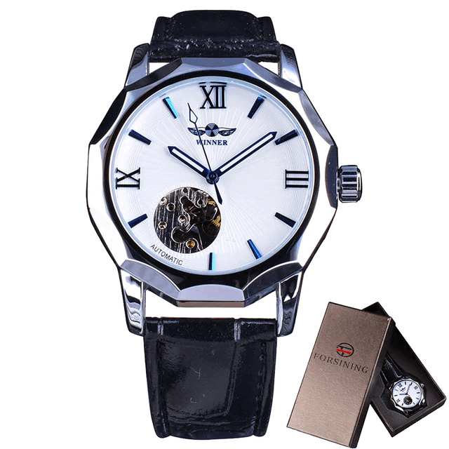 Blue Ocean Geometry Design Transparent Men's Mechanical Watch Mechanical Watches GMT White with Box