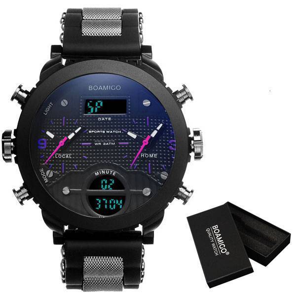 BOAMIGO 3 time zone military sports watches Sports Watches BOAMIGO Official Store red with box