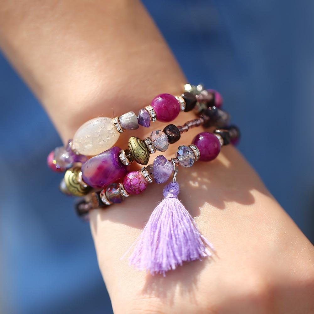 Bohemian Resin Stone Bead Bracelets for Women Strand Bracelets 17KM Official Store