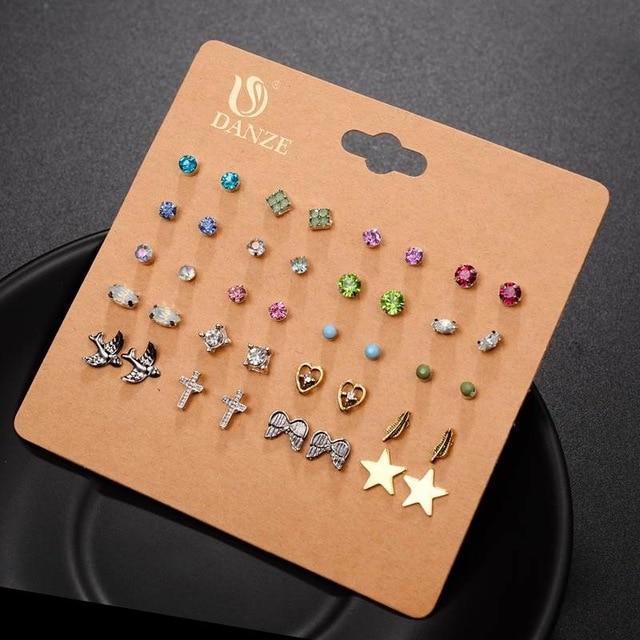 Brincos Mixed Crystal Stud Earrings Stud Earrings DanZe Accessories Store E0660