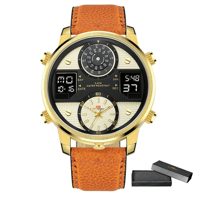Business Chronograph Luminous Leather Strap Men's Quartz Watch Quartz Watches KAT-WACH Official Store KT720goldB