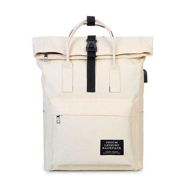 Canvas Nylon School Bag Zipper Laptop Backpacks for Women Backpacks Asm's Bag Store white