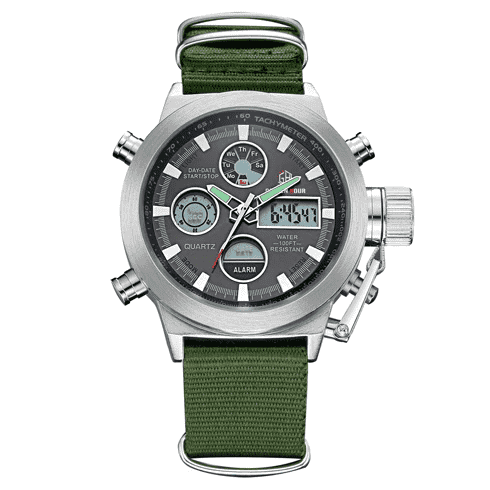 Canvas Strap Military Outdoor Men's Digital Sports Watch Sports Watches KINGDOME of TIMEPIECES store Silver