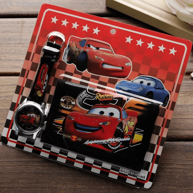 Cartoon Car Story Wallet Quartz Leather Children's Watch Set Children's Watches Li You 's Store Black