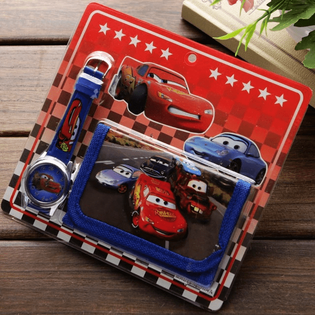 Cartoon Car Story Wallet Quartz Leather Children's Watch Set Children's Watches Li You 's Store Blue