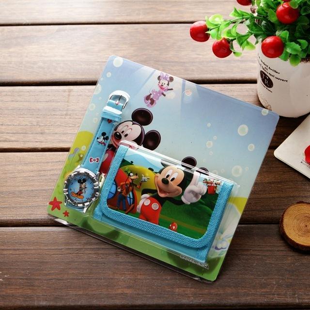 Cartoon Wallet Watch Set for Children Children's Watches Li You 's Store Light blue Mickey