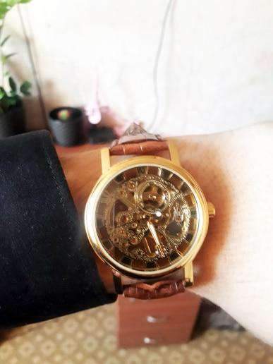 Casual Design Brown Leather Strap Skeleton Men's Mechanical Watch Mechanical Watches GMT