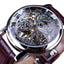 Casual Design Brown Leather Strap Skeleton Men's Mechanical Watch Mechanical Watches GMT Silver Brown