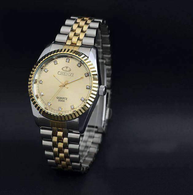 Casual Fashion Waterproof Leather Band Lover Watch Lover's Watches CHENXI Official Store Men Gloden Dial