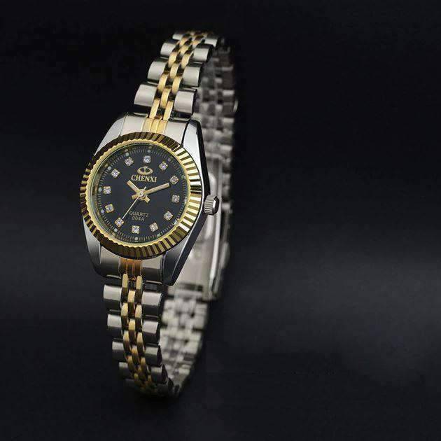 Casual Fashion Waterproof Leather Band Lover Watch Lover's Watches CHENXI Official Store Women Black Dial