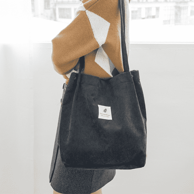 Casual Folding Reusable Cotton Shoulder Bag for Women Shoulder Bags Mary's Purse Store Black
