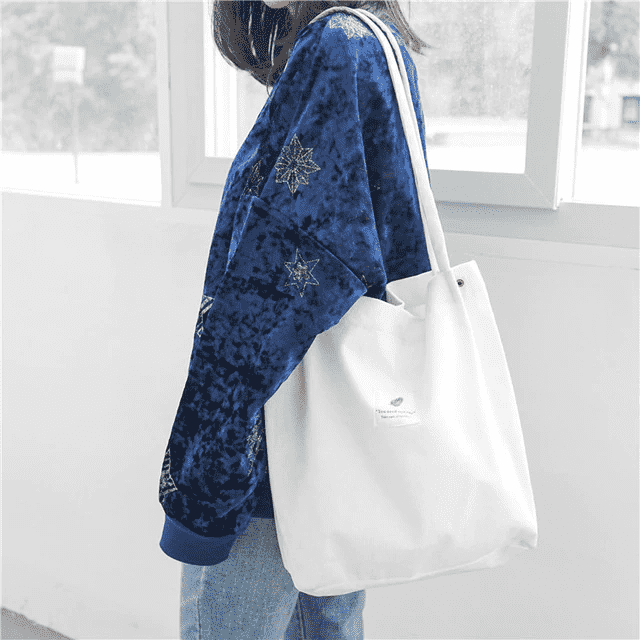Casual Folding Reusable Cotton Shoulder Bag for Women Shoulder Bags Mary's Purse Store White