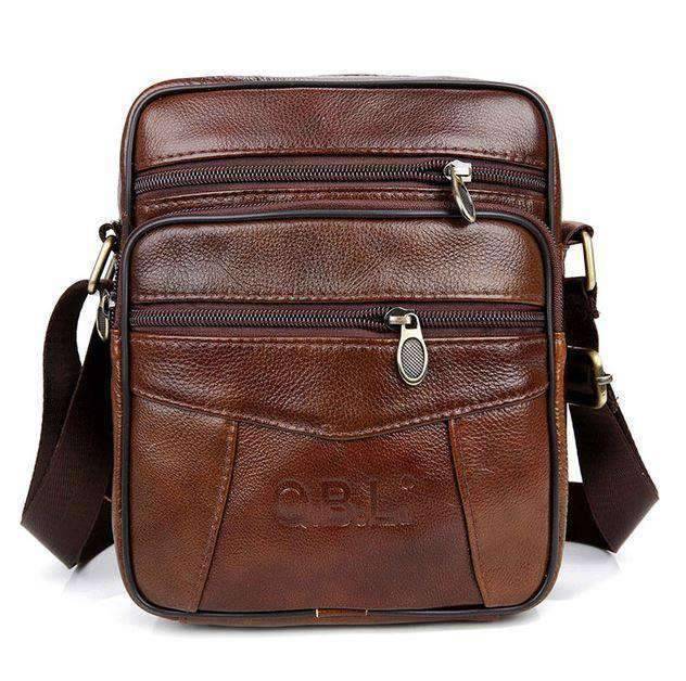Casual Genuine Cow Leather Shoulder Crossbody Bag for Men Crossbody Bags Qibolu Official Store B Brown