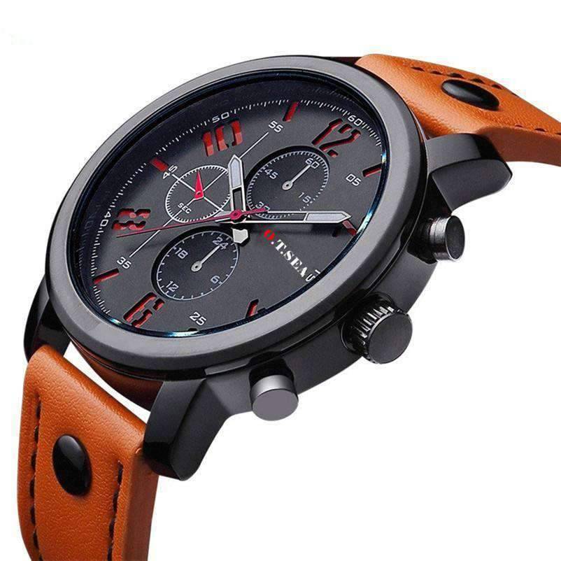 Casual Military Leather Band Analog Quartz Watch For Men Quartz Watches 9s & cheap watch Store