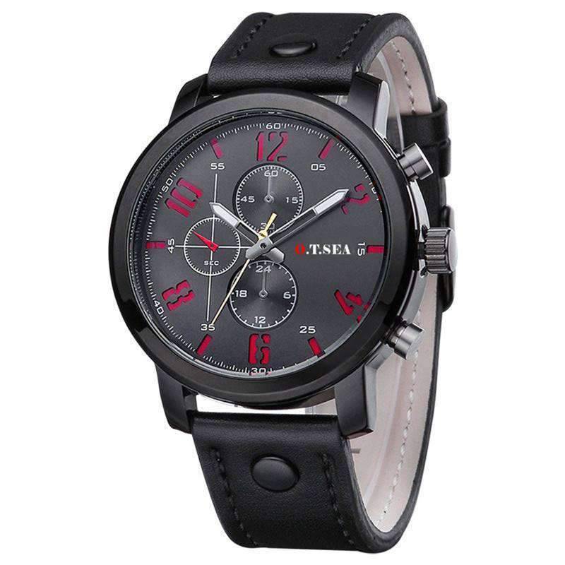 Casual Military Leather Band Analog Quartz Watch For Men Quartz Watches 9s & cheap watch Store Black