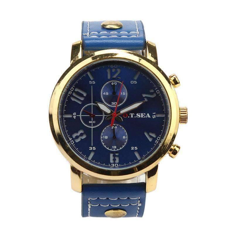 Casual Military Leather Band Analog Quartz Watch For Men Quartz Watches 9s & cheap watch Store Blue