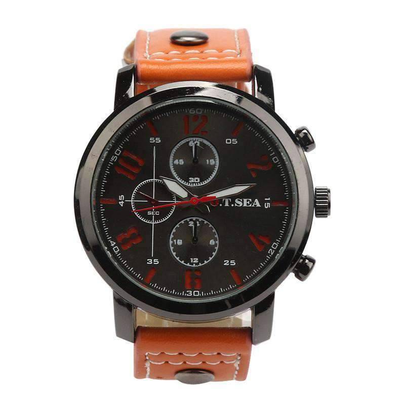 Casual Military Leather Band Analog Quartz Watch For Men Quartz Watches 9s & cheap watch Store orange