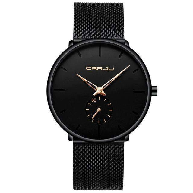 Casual Slim Mesh Steel Water Resistant Men's Quartz Watch Quartz Watches CRRJU Official Store black blue