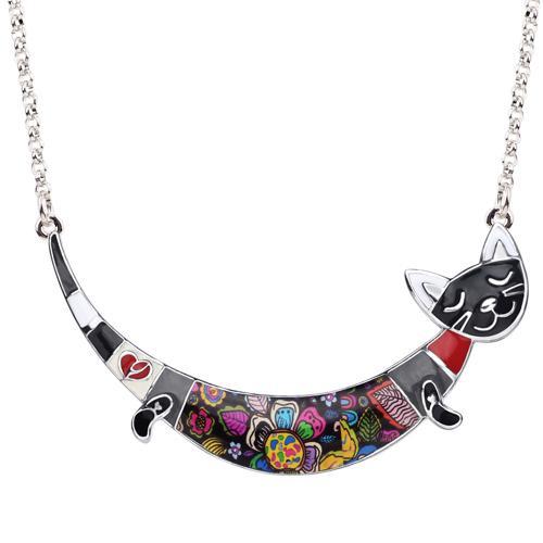 Chain Necklace with Cat Smile Design Pendant Necklaces Bonsny Official Store Grey
