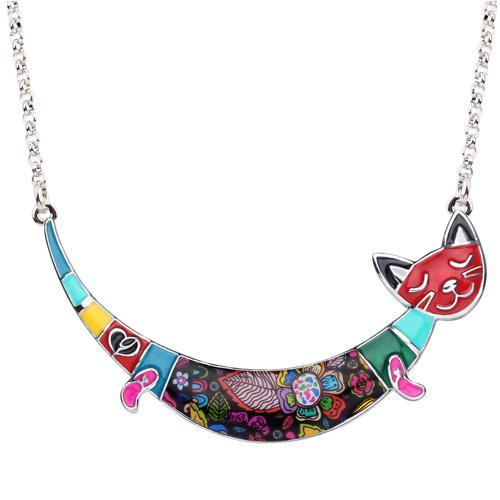 Chain Necklace with Cat Smile Design Pendant Necklaces Bonsny Official Store Multicolor