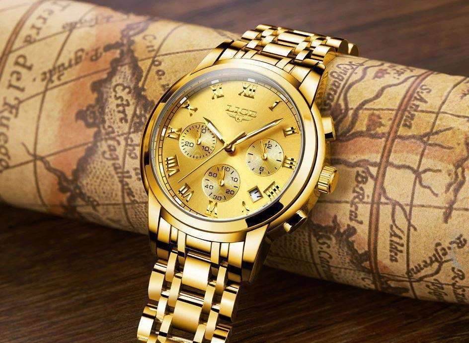 Chronograph Full Steel Water Resistant Men's Quartz Watch Quartz Watches LIGE Official Store