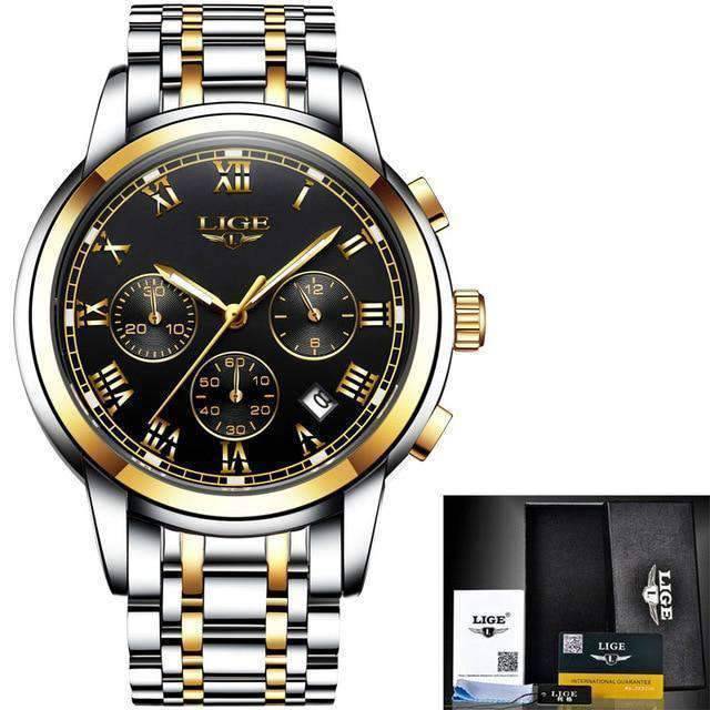 Chronograph Full Steel Water Resistant Men's Quartz Watch Quartz Watches LIGE Official Store