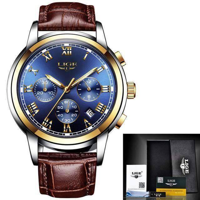 Chronograph Full Steel Water Resistant Men's Quartz Watch Quartz Watches LIGE Official Store