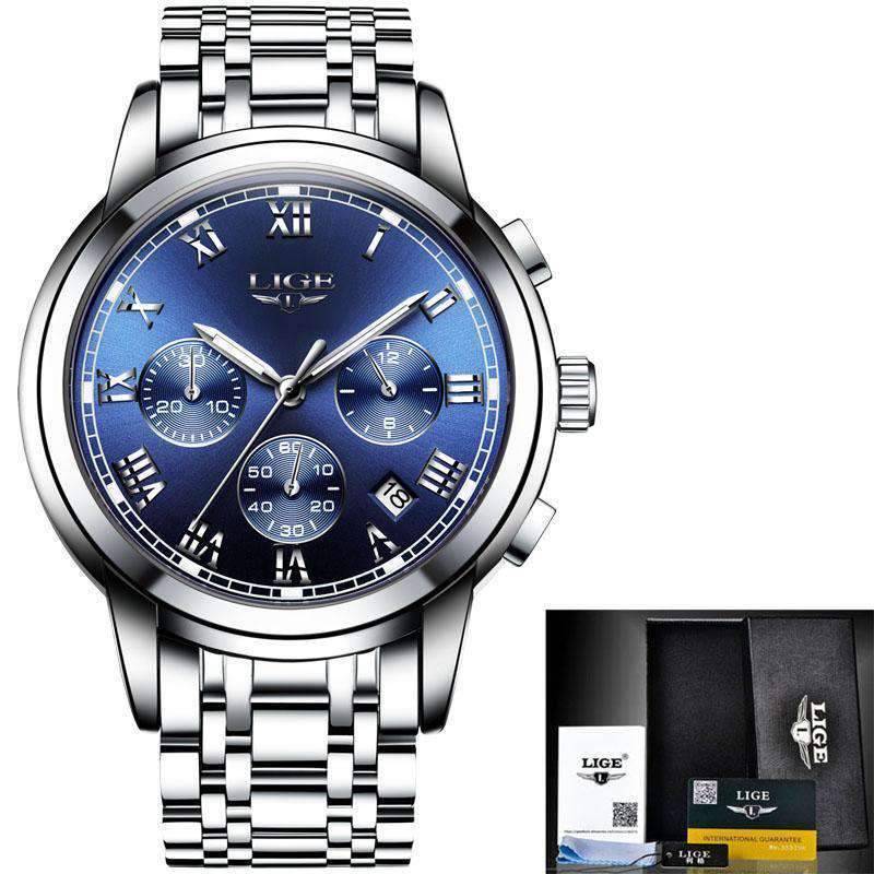 Chronograph Full Steel Water Resistant Men's Quartz Watch Quartz Watches LIGE Official Store