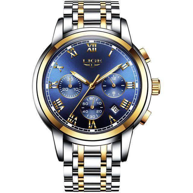 Chronograph Full Steel Water Resistant Men's Quartz Watch Quartz Watches LIGE Official Store