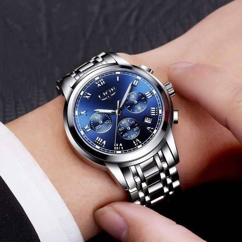 Chronograph Full Steel Water Resistant Men's Quartz Watch Quartz Watches LIGE Official Store