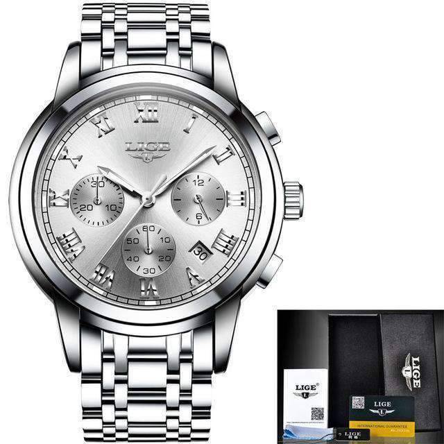 Chronograph Full Steel Water Resistant Men's Quartz Watch Quartz Watches LIGE Official Store