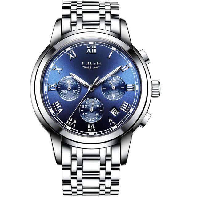 Chronograph Full Steel Water Resistant Men's Quartz Watch Quartz Watches LIGE Official Store