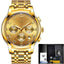 Chronograph Full Steel Water Resistant Men's Quartz Watch Quartz Watches LIGE Official Store all yellow steel