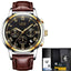 Chronograph Full Steel Water Resistant Men's Quartz Watch Quartz Watches LIGE Official Store gold black leather