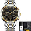 Chronograph Full Steel Water Resistant Men's Quartz Watch Quartz Watches LIGE Official Store gold black steel