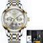 Chronograph Full Steel Water Resistant Men's Quartz Watch Quartz Watches LIGE Official Store gold white steel