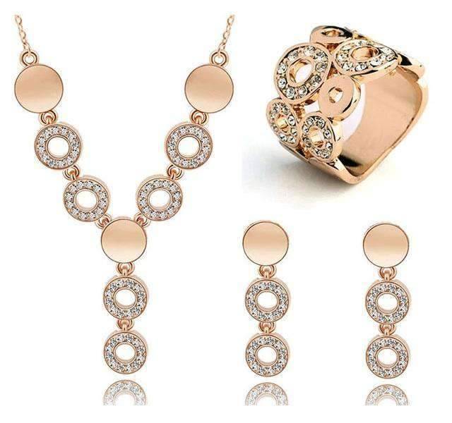 Circle Design Long Pendant Crystal Bridal Jewelry Set For Women Bridal Jewelry Sets Byoung girl Store Gold-color