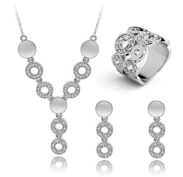 Circle Design Long Pendant Crystal Bridal Jewelry Set For Women Bridal Jewelry Sets Byoung girl Store Silver Plated