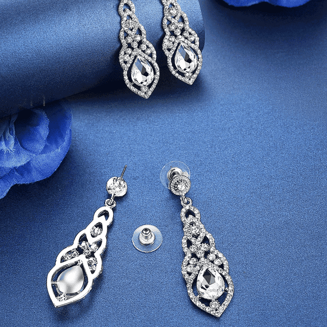 Clear Crystal Tear Drop Bridal Jewelry Sets For Women Bridal Jewelry Sets mecresh Official Store