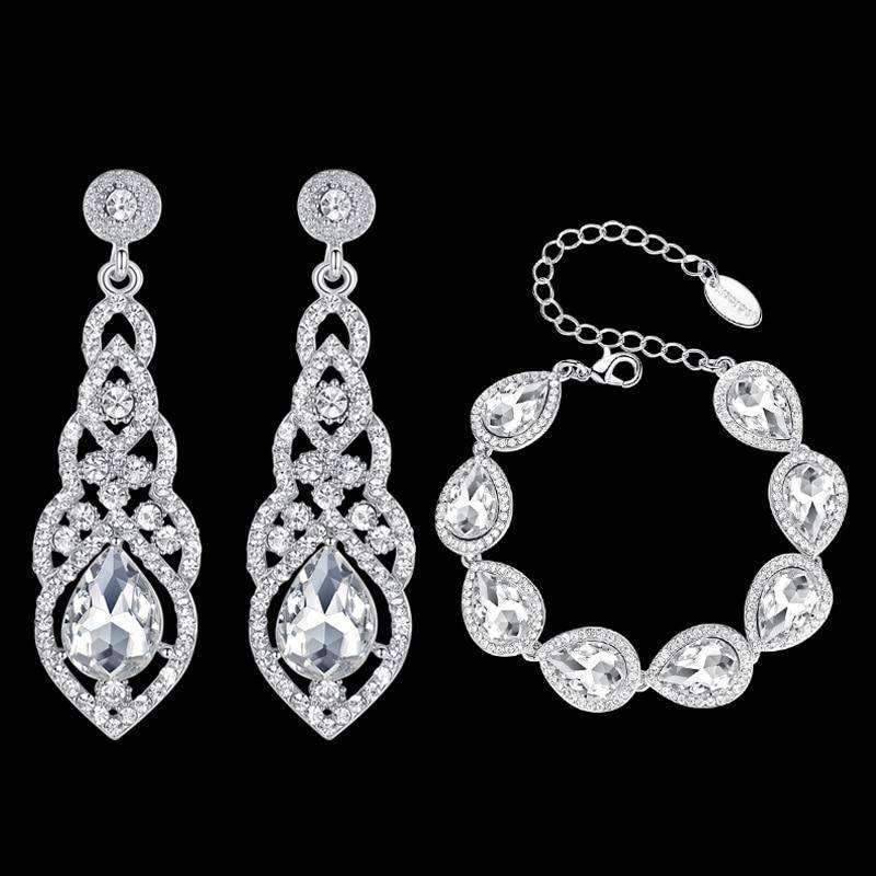 Clear Crystal Tear Drop Bridal Jewelry Sets For Women Bridal Jewelry Sets mecresh Official Store Clear