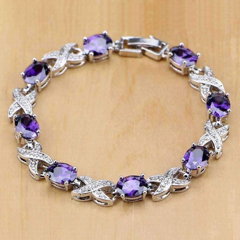 Complete Bridal Jewelry Set of 925 Silver and Purple Cubic Zirconia Bridal Jewelry Sets Jack Fashion Jewelry