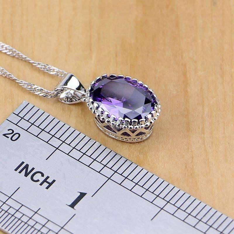 Complete Bridal Jewelry Set of 925 Silver and Purple Cubic Zirconia Bridal Jewelry Sets Jack Fashion Jewelry Ring Size 8 Purple